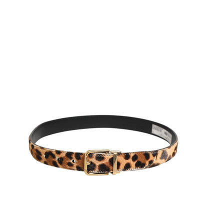 Dolce & Gabbana Brown Leather Leopard Print Metal Buckle Belt Dolce & Gabbana