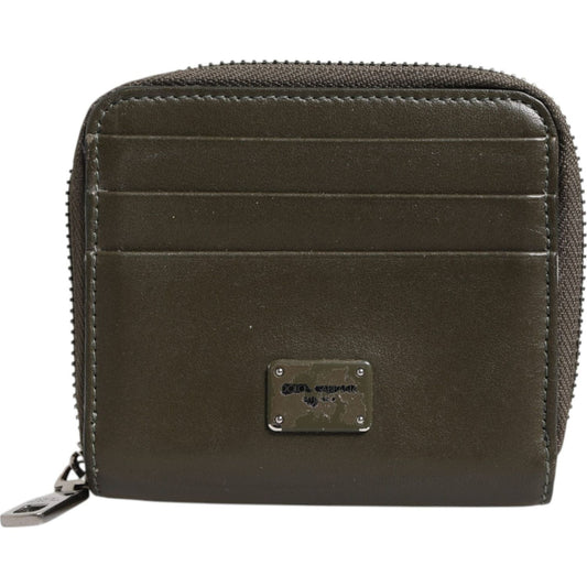 Dolce & Gabbana Brown Leather Logo Plaque Card Holder Coin Purse Wallet
