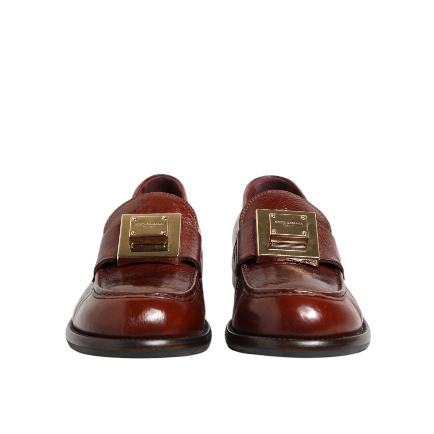 Dolce & Gabbana Brown Leather Logo Slip On Men Dress Shoes Dolce & Gabbana