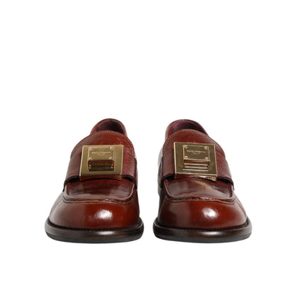 Dolce & Gabbana Brown Leather Logo Slip On Men Dress Shoes Dolce & Gabbana
