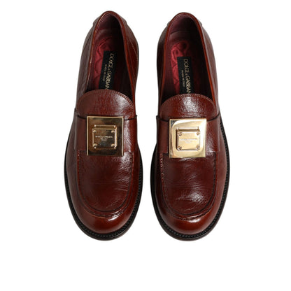 Dolce & Gabbana Brown Leather Logo Slip On Men Dress Shoes Dolce & Gabbana