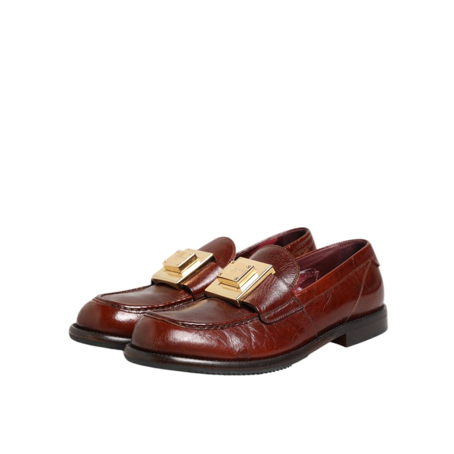 Dolce & Gabbana Brown Leather Logo Slip On Men Dress Shoes Dolce & Gabbana