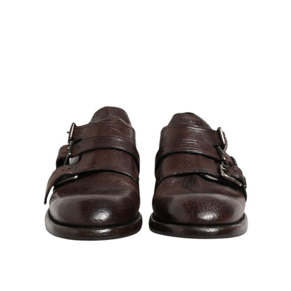 Dolce & Gabbana Brown Leather Monk Strap Formal Derby Shoes Dolce & Gabbana