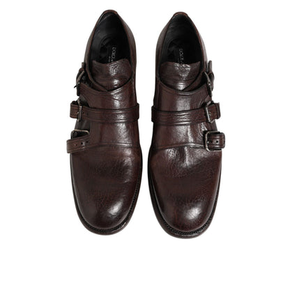 Dolce & Gabbana Brown Leather Monk Strap Formal Derby Shoes Dolce & Gabbana