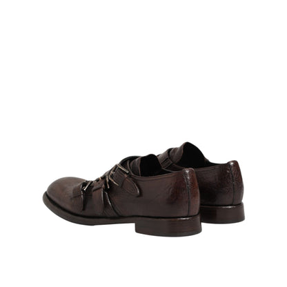 Dolce & Gabbana Brown Leather Monk Strap Formal Derby Shoes Dolce & Gabbana