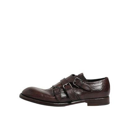 Dolce & Gabbana Brown Leather Monk Strap Formal Derby Shoes Dolce & Gabbana