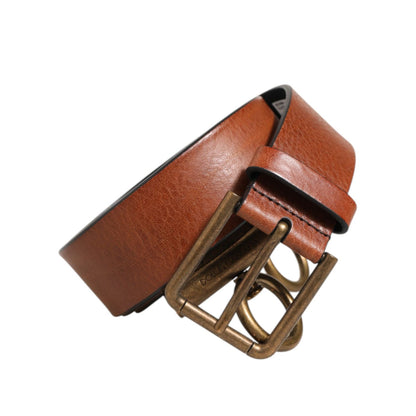 Dolce & Gabbana Brown Leather Side Rings Brass Buckle Belt Dolce & Gabbana