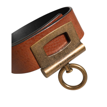 Dolce & Gabbana Brown Leather Side Rings Brass Buckle Belt Dolce & Gabbana