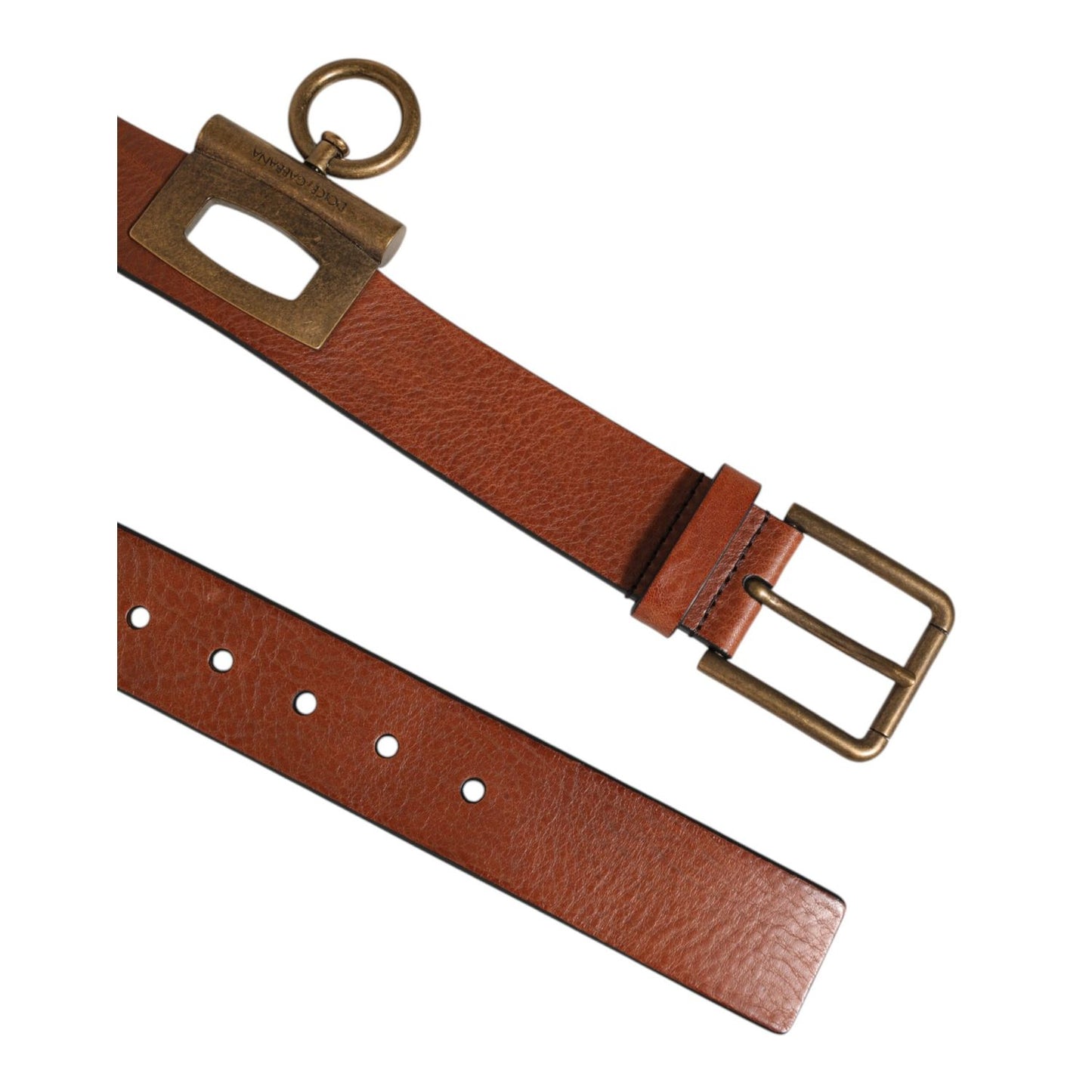 Dolce & Gabbana Brown Leather Side Rings Brass Buckle Belt Dolce & Gabbana