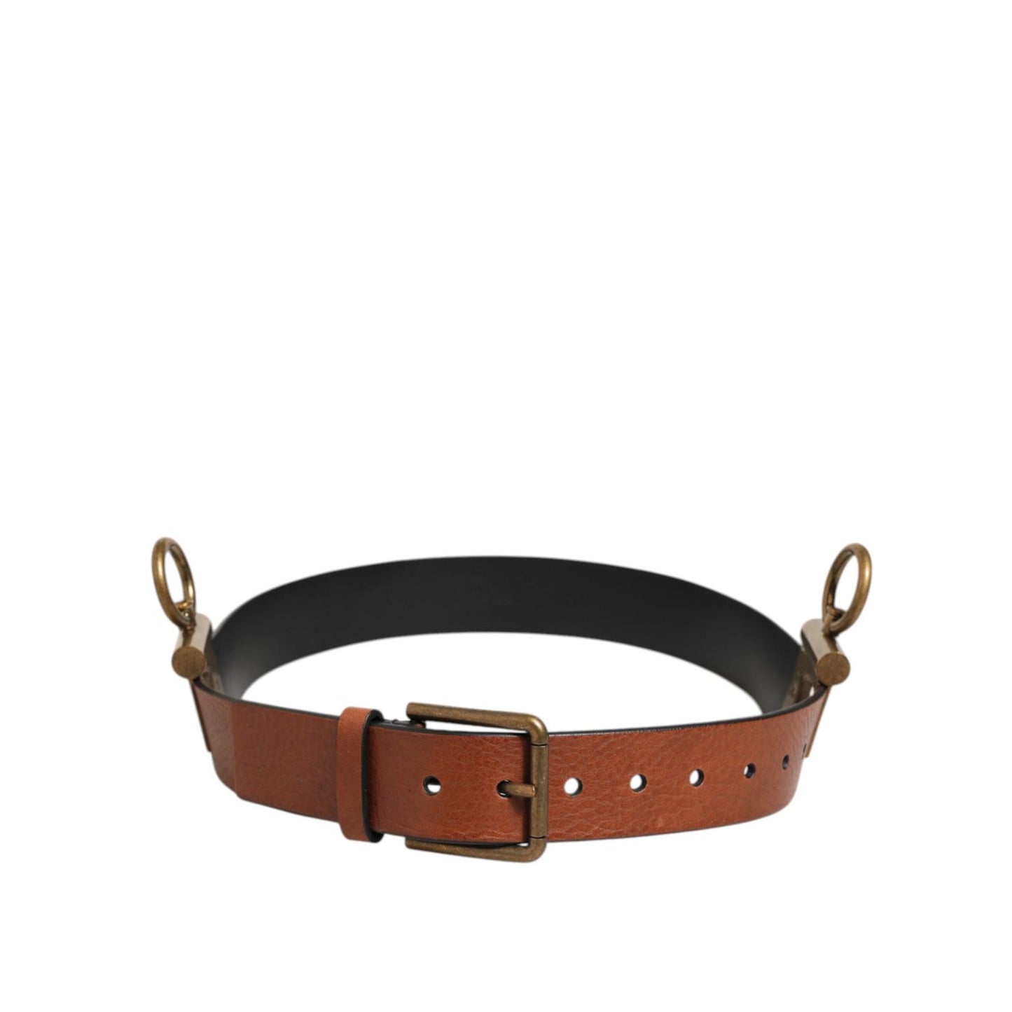 Dolce & Gabbana Brown Leather Side Rings Brass Buckle Belt Dolce & Gabbana