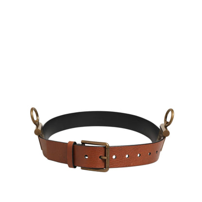 Dolce & Gabbana Brown Leather Side Rings Brass Buckle Belt Dolce & Gabbana