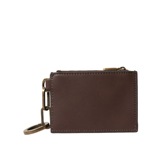 Dolce & Gabbana Brown Leather Zip Logo Keyring Coin Purse Keyring Wallet
