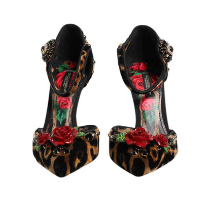Dolce & Gabbana Brown Leopard Crystal Roses Pumps Shoes Dolce & Gabbana