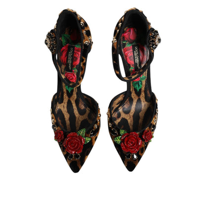 Dolce & Gabbana Brown Leopard Crystal Roses Pumps Shoes Dolce & Gabbana