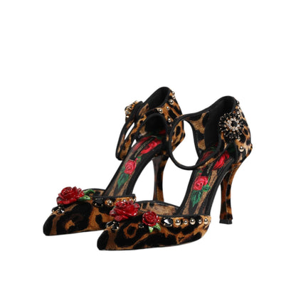 Dolce & Gabbana Brown Leopard Crystal Roses Pumps Shoes Dolce & Gabbana
