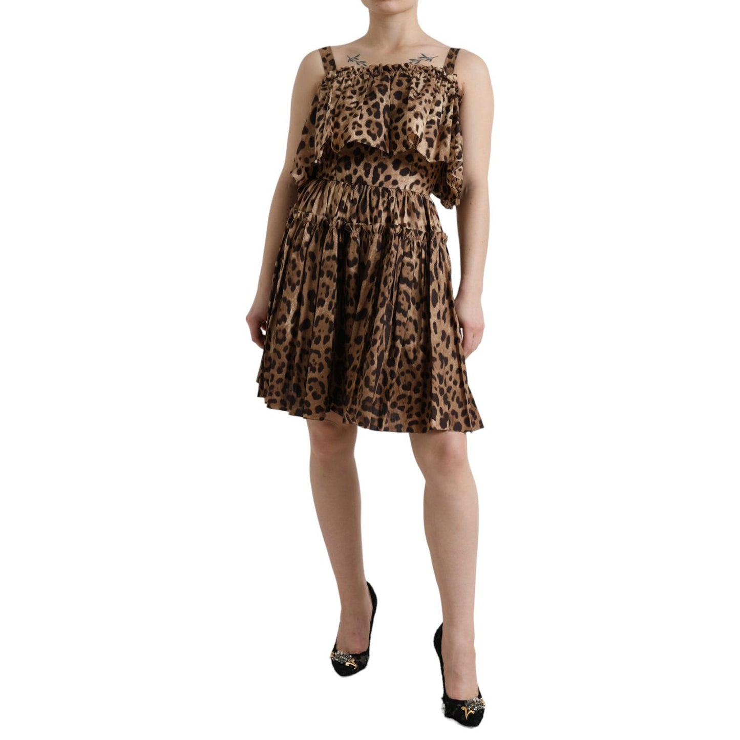 Dolce & Gabbana Brown Leopard Print Sleeveless A-line Dress