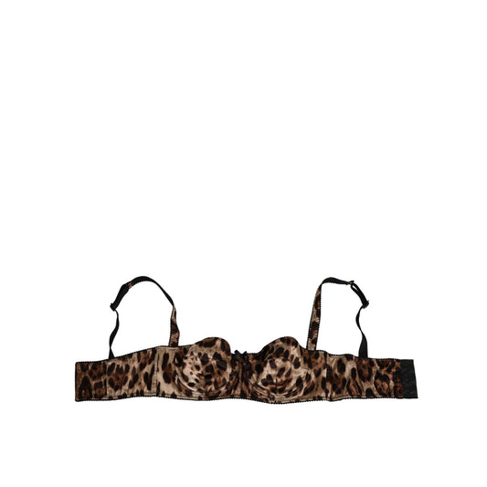 Dolce & Gabbana Brown Leopard Silk Balconnet Bra Underwear with structured support and logo details, made in Italy.