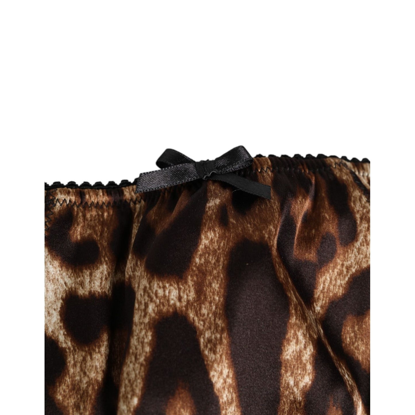 Dolce & Gabbana Brown Leopard Silk Mid Waist Panty Underwear with a luxurious silk fabric and elegant leopard print design.