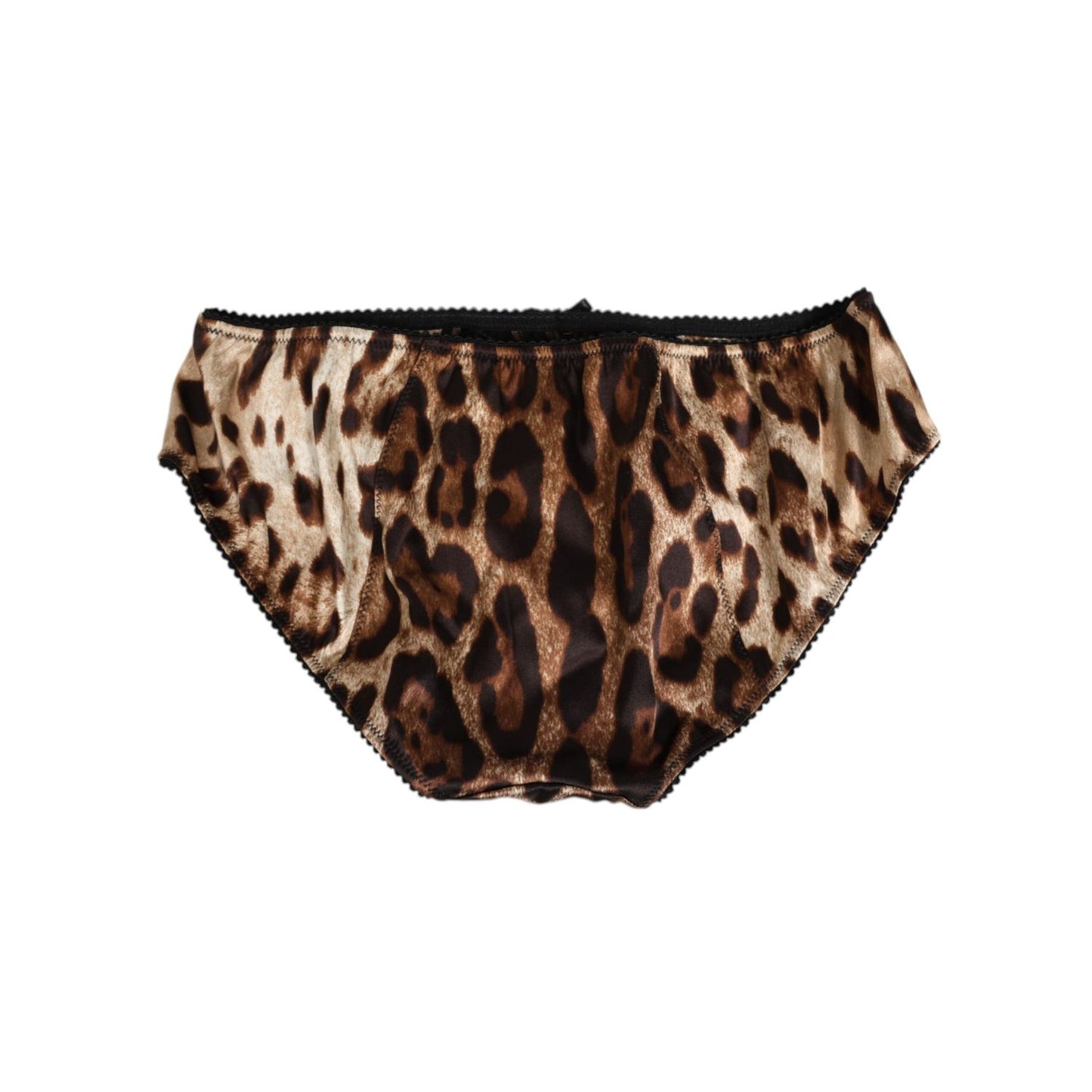 Dolce & Gabbana Brown Leopard Silk Mid Waist Panty Underwear with signature leopard print, luxurious silk material, made in Italy.