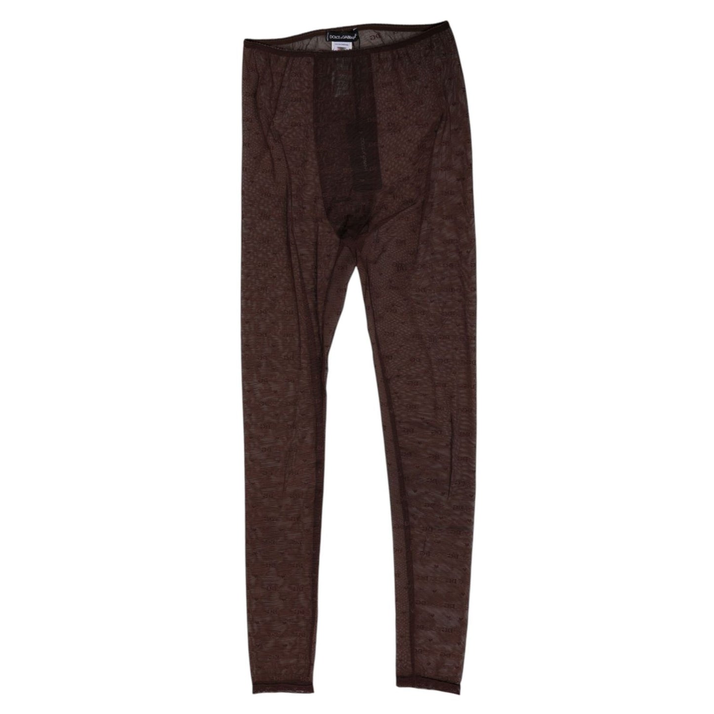 Dolce & Gabbana Brown Nylon Logo Lace Leggings Pants Underwear