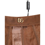 Dolce & Gabbana Brown Sheer Mesh High Waist Briefs Underwear with DG logo detail, showcasing luxury and elegance.