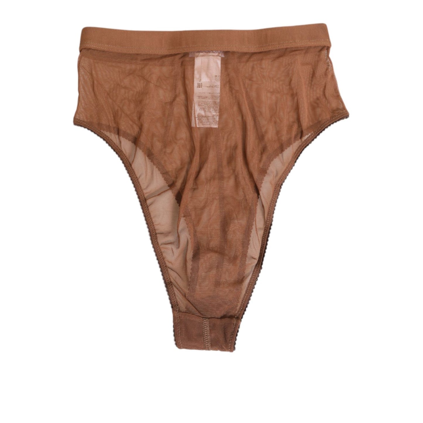 Dolce & Gabbana Brown Sheer Mesh High Waist Briefs Underwear with elastic waistband and DG logo detail for elegance and comfort.