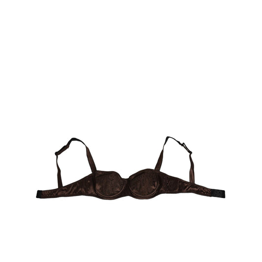 Dolce & Gabbana Brown Silk Underwired Balconette Bra Underwear, luxury brown satin bra, Italian-made with adjustable straps