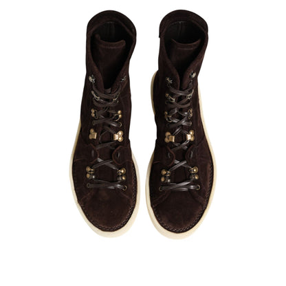Dolce & Gabbana Brown Suede Lace Up Ankle Short Boots Shoes Dolce & Gabbana