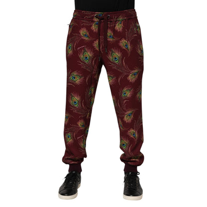 Dolce & Gabbana Burgundy Peacock Feather Print Jogger Pants Dolce & Gabbana