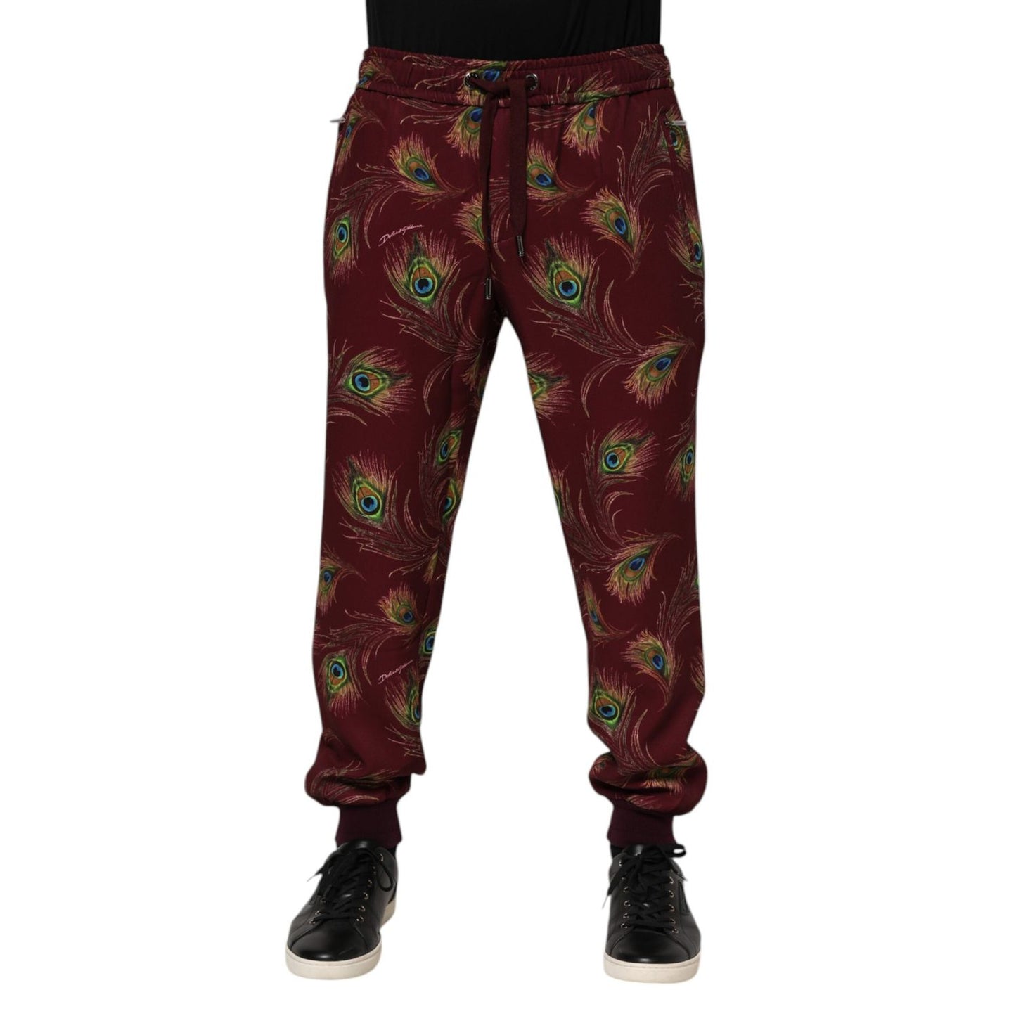 Dolce & Gabbana Burgundy Peacock Feather Print Jogger Pants Dolce & Gabbana