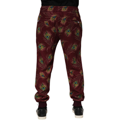 Dolce & Gabbana Burgundy Peacock Feather Print Jogger Pants Dolce & Gabbana