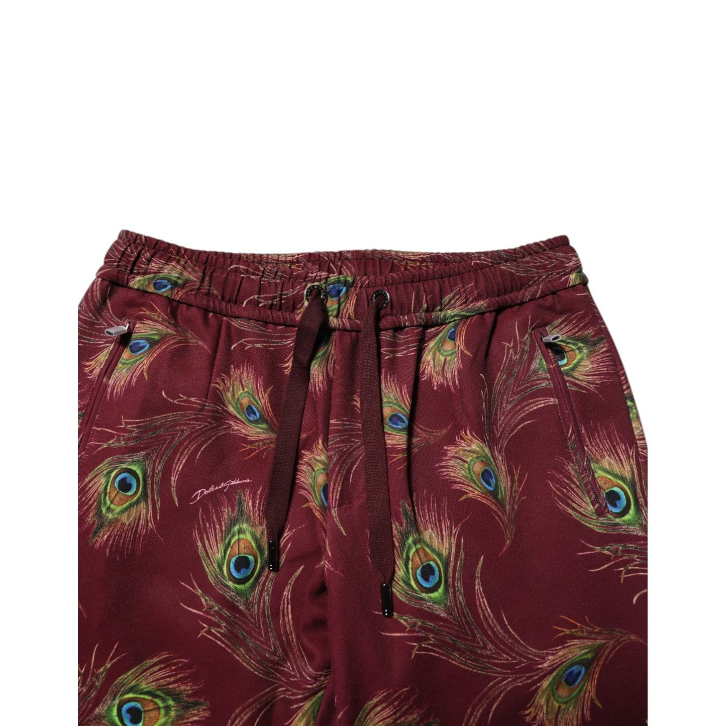 Dolce & Gabbana Burgundy Peacock Feather Print Jogger Pants Dolce & Gabbana