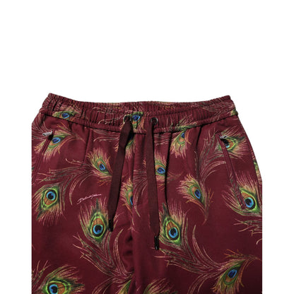 Dolce & Gabbana Burgundy Peacock Feather Print Jogger Pants Dolce & Gabbana