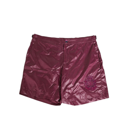 Dolce & Gabbana Burgundy Polyester Logo Embossed Crest Swimwear Dolce & Gabbana