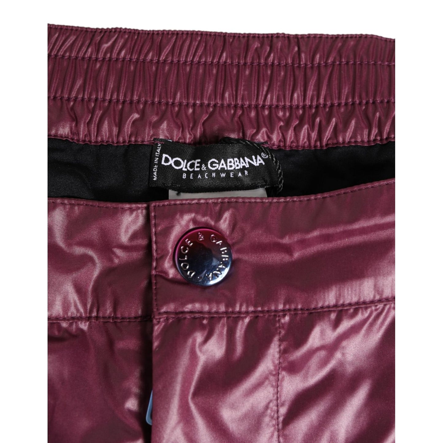 Dolce & Gabbana Burgundy Polyester Logo Embossed Crest Swimwear Dolce & Gabbana