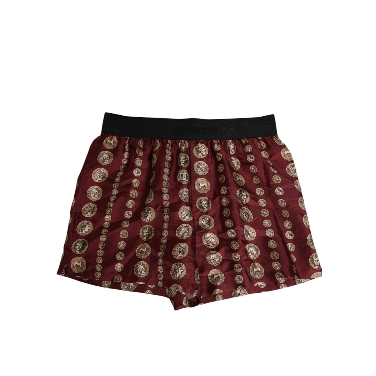 Dolce & Gabbana Burgundy Silk Coin Print Men Boxer Short Swimwear Dolce & Gabbana