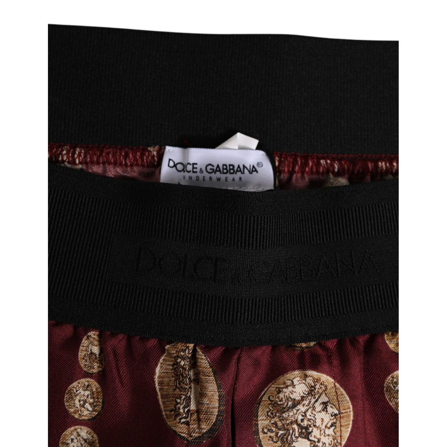 Dolce & Gabbana Burgundy Silk Coin Print Men Boxer Short Swimwear Dolce & Gabbana