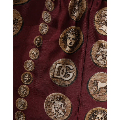 Dolce & Gabbana Burgundy Silk Coin Print Men Boxer Short Swimwear Dolce & Gabbana