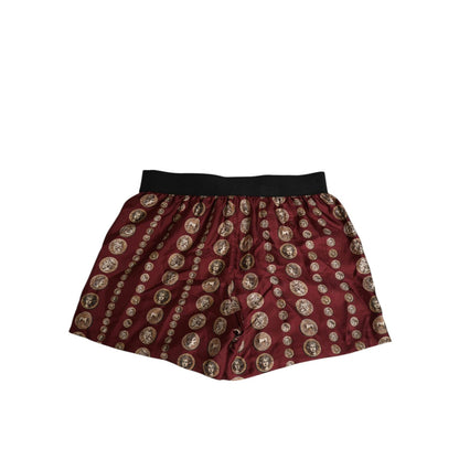 Dolce & Gabbana Burgundy Silk Coin Print Men Boxer Short Swimwear Dolce & Gabbana