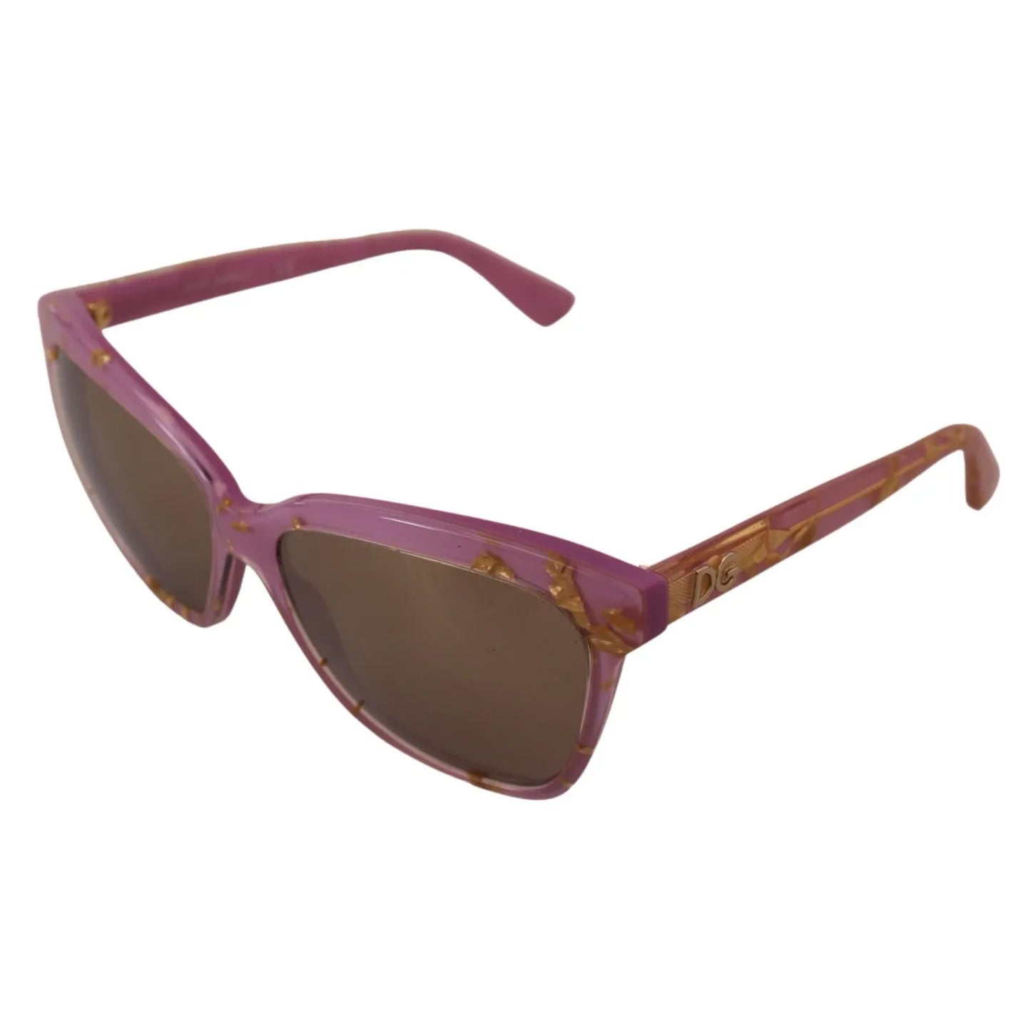 Dolce & Gabbana DG4251 Pink Gold Full Rim Rectangle Frame Shades, violet pink acetate frame with gold lenses, women's sunglasses.