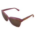 Dolce & Gabbana DG4251 Pink Gold Full Rim Rectangle Frame Shades, violet pink acetate frame with gold lenses, women's sunglasses.