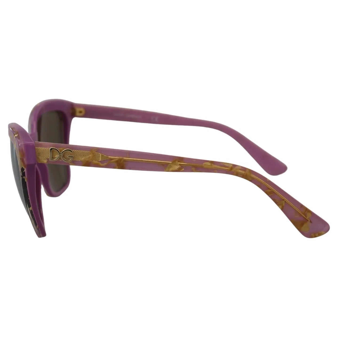 Side view of Dolce & Gabbana DG4251 Pink Gold Full Rim Rectangle Frame Shades with violet pink and gold design.