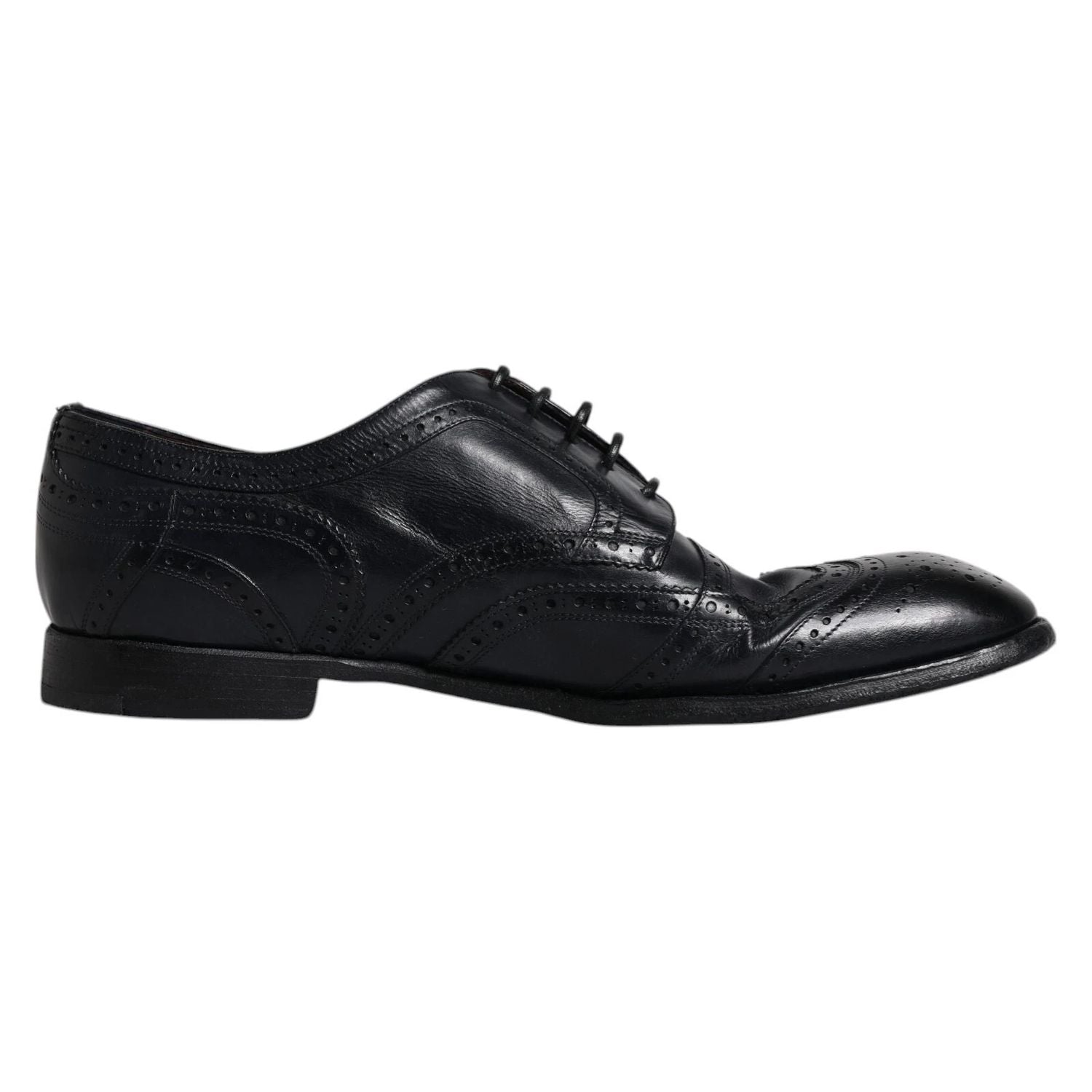 Dolce & Gabbana Dark Blue Leather Derby Wingtip Formal Shoes