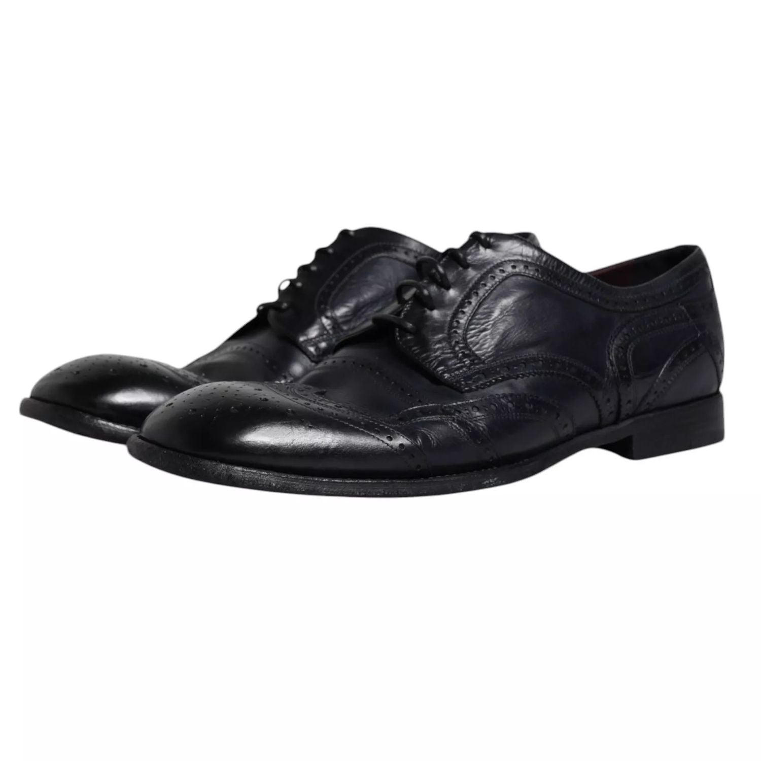 Dolce & Gabbana Dark Blue Leather Derby Wingtip Formal Shoes