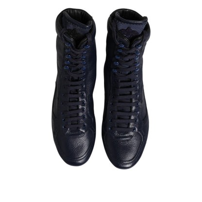 Dolce & Gabbana Dark Blue Leather KING High Top Sneakers Shoes