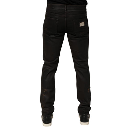 Dolce & Gabbana Dark Brown Tattered Cotton Skinny Denim Jeans Dolce & Gabbana