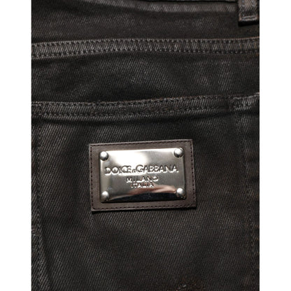 Dolce & Gabbana Dark Brown Tattered Cotton Skinny Denim Jeans Dolce & Gabbana
