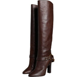 Dolce & Gabbana Brown Leather Gold Tone Logo High Boots Shoes LA11538-37.5