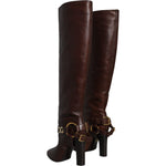 Dolce & Gabbana Brown Leather Gold Tone Logo High Boots Shoes LA11538-37.5
