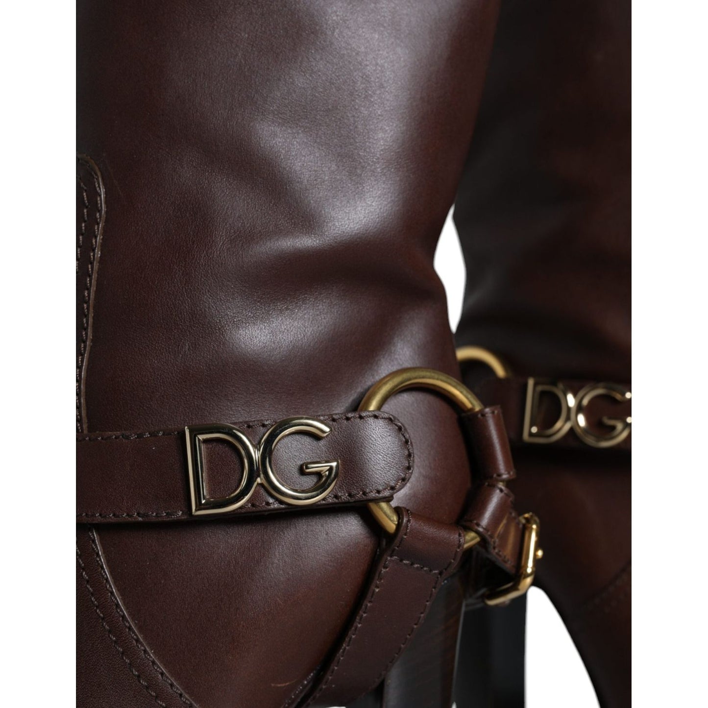 Dolce & Gabbana Brown Leather Gold Tone Logo High Boots Shoes LA11538-37.5